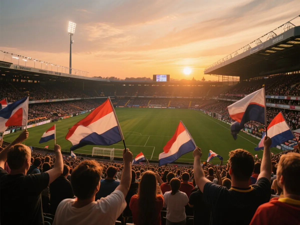 球迷与晨光下的体育场